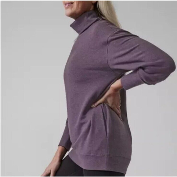ATHLETA Balance Cinch Turtleneck Sweatshirt Crocus Violet Tunic Athleisure L - Picture 2 of 13